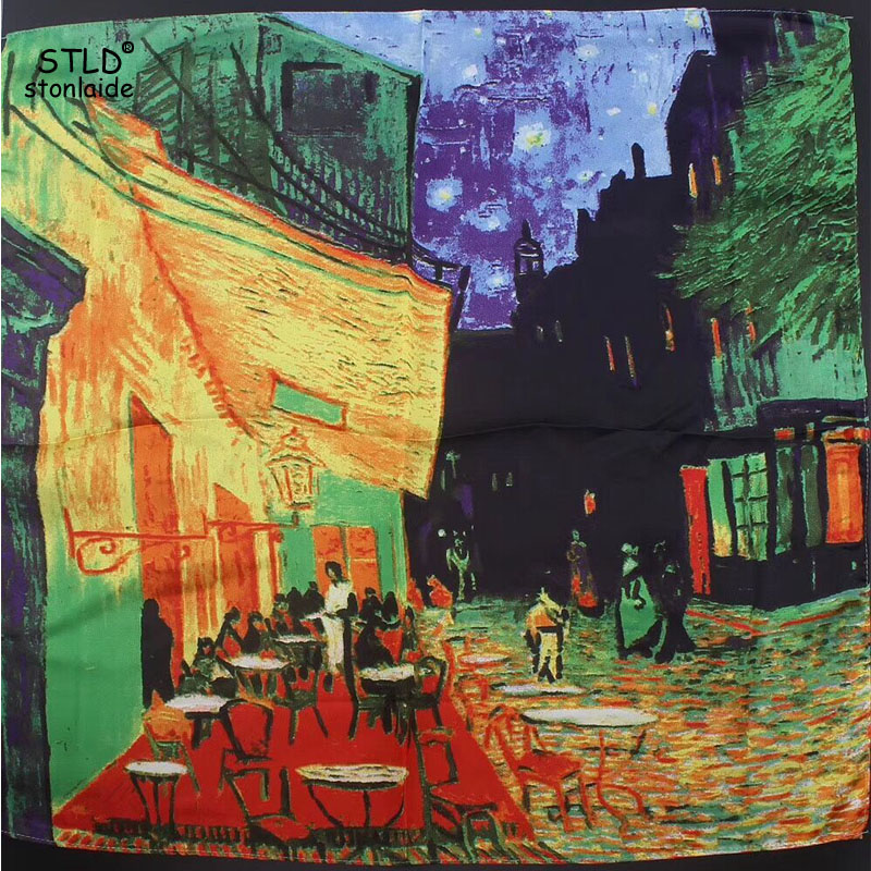 55X55CM Eruo Van Gogh Oil Pain - Scarf Silk Square ulasan dan harga