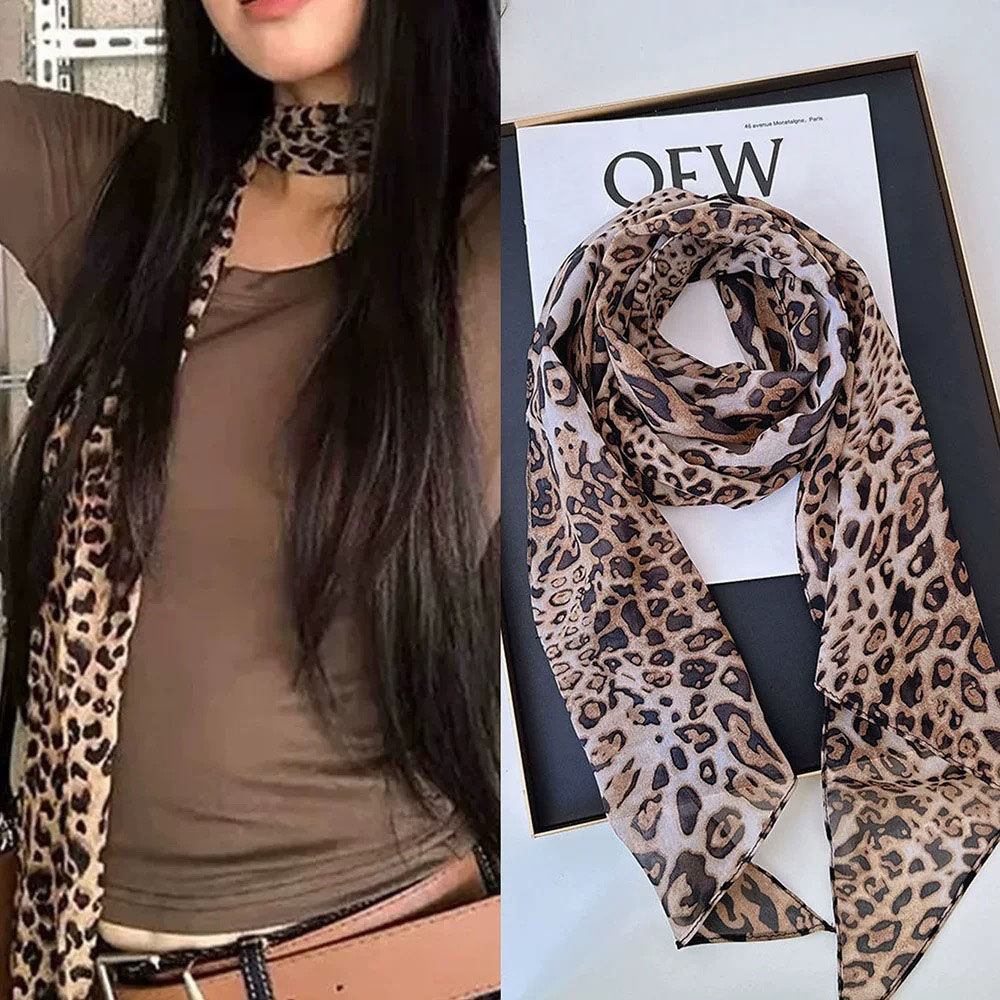 Leopard Small Long Silk Scarf  - Silk Neck Scarf ulasan dan harga