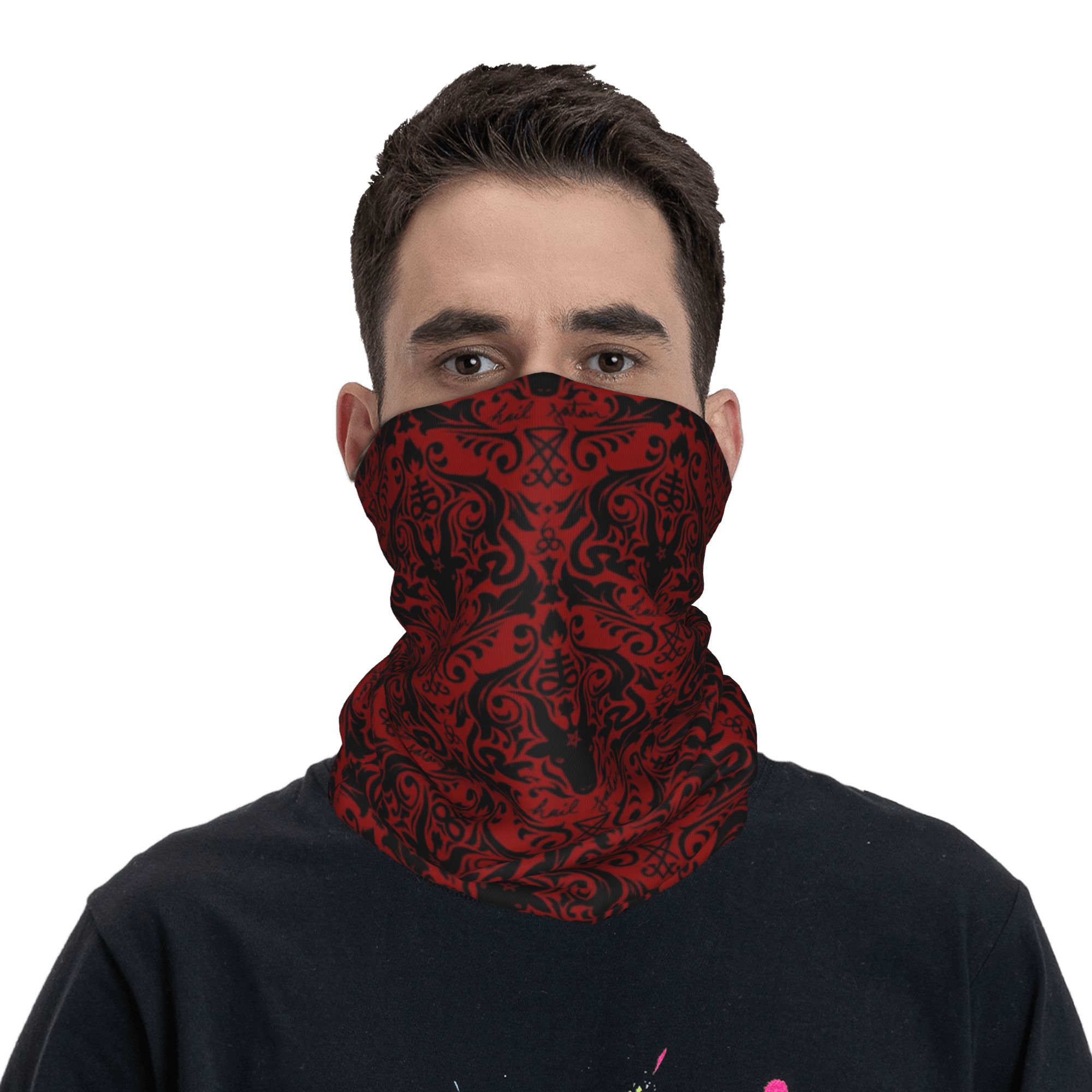 Baphomet Damask Hail Satan Bla - Neck Warmer Tube ulasan dan harga