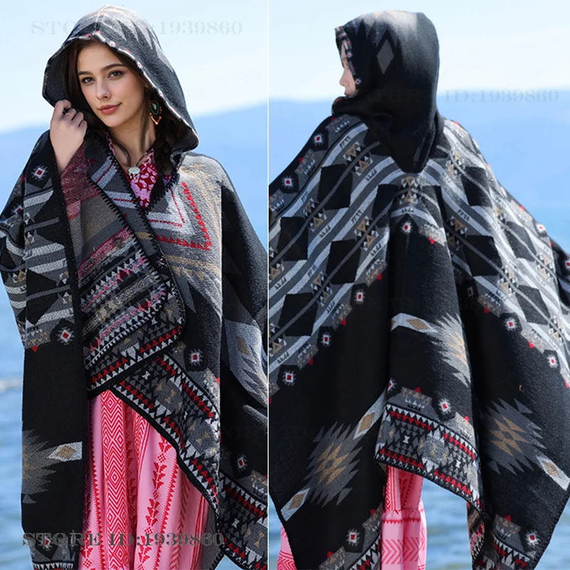 Hooded Warmth Scarf Shawl Cape - Woven Scarf Blanket ulasan dan harga