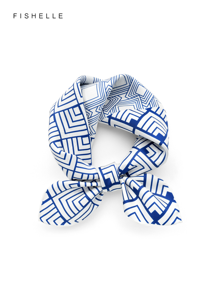 Geometric printed real silk tw - Scarf Silk Square ulasan dan harga
