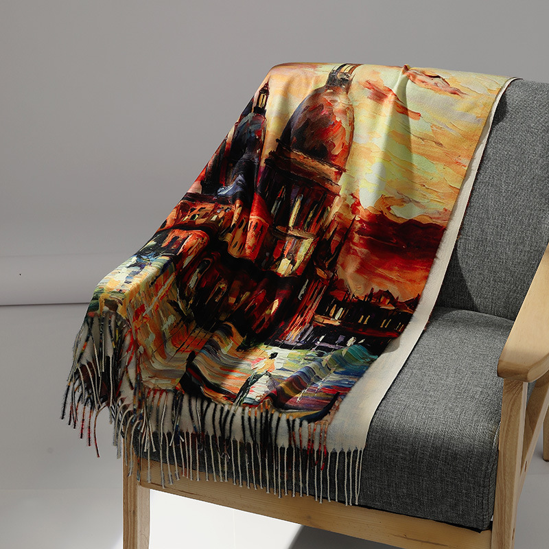 Luxury Brand Oil Painting Cash - Woven Scarf Blanket ulasan dan harga